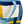 Quilted tote bag with blue, yellow, and white pattern on a light background