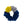 A scrunchie in blue, yellow, and gray on a white background