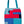 Tote bag with a geometric pattern in red, blue, and gray on a white background