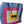 Colourful quilted beach bag with geometric pattern on a white background