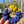 Upcycled Handmade Knit Mini Scrunchie - Colour Block (Navy, Yellow & Greyish Purple)