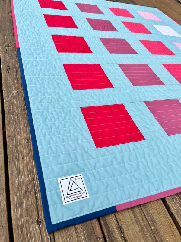 Upcycled Handmade Patchwork Baby Quilt - Yarm Pattern (Light Blue, Pink & White)