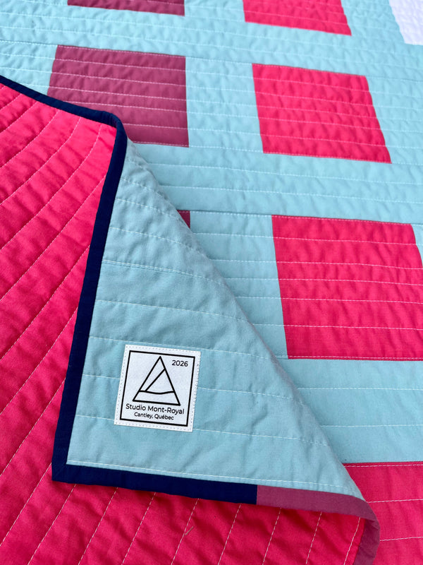 Upcycled Handmade Patchwork Baby Quilt - Yarm Pattern (Light Blue, Pink & White)