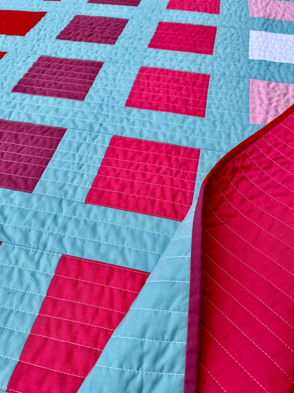 Upcycled Handmade Patchwork Baby Quilt - Yarm Pattern (Light Blue, Pink & White)