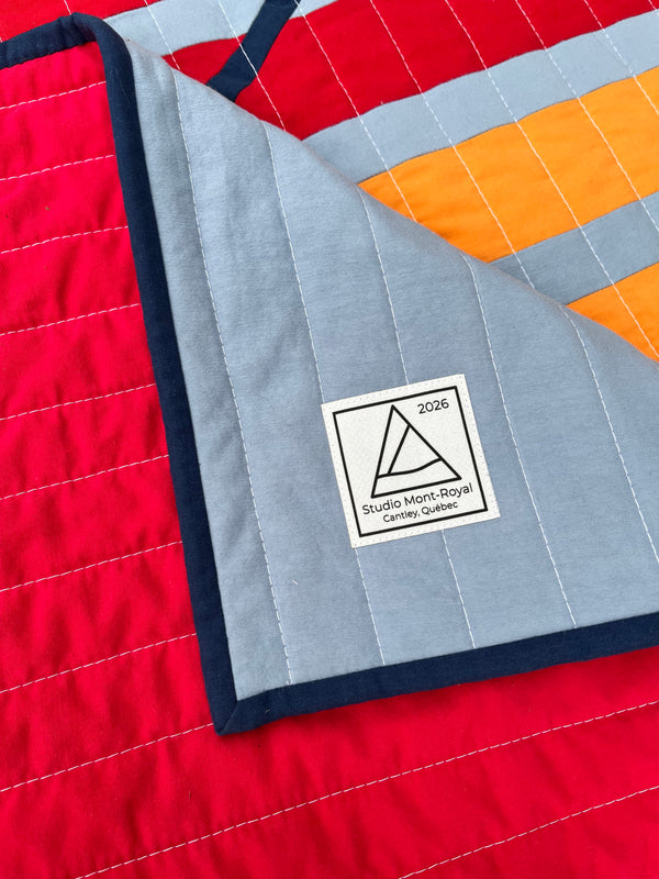 Upcycled Handmade Patchwork Throw Quilt - Rupert Pattern (Light Blue with Colourful Stripes)